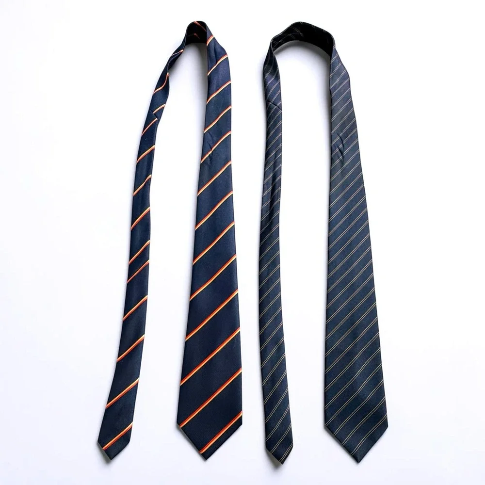 Rocket Mens Silk Tie Lot 2 Navy‎ Blue Orange Gold Diagonal Striped Regimental
